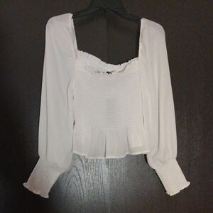 Shinestar Elegant White Smocked Blouse